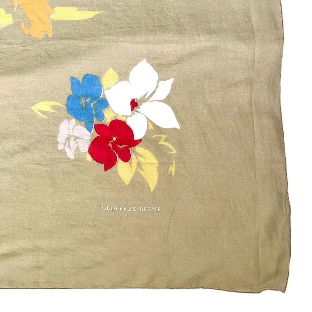 Vintage Geoffrey Beene Colorful Tropical Hawaiian Beach Print Cotton Scarf Shawl